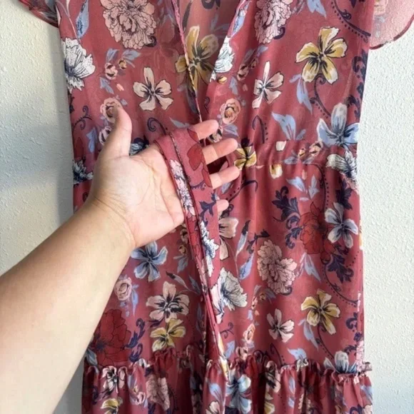 MISA Los Angeles Violette Pink Midi Floral Ruffle Dress - Size XS
